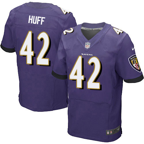 Men's Elite Marqueston Huff Nike Jersey Purple Home - #42 NFL Baltimore Ravens